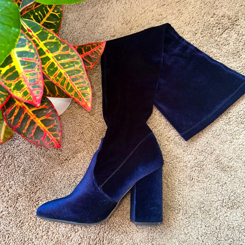 steve madden norri-v blue velvet over-the-knee heel boot